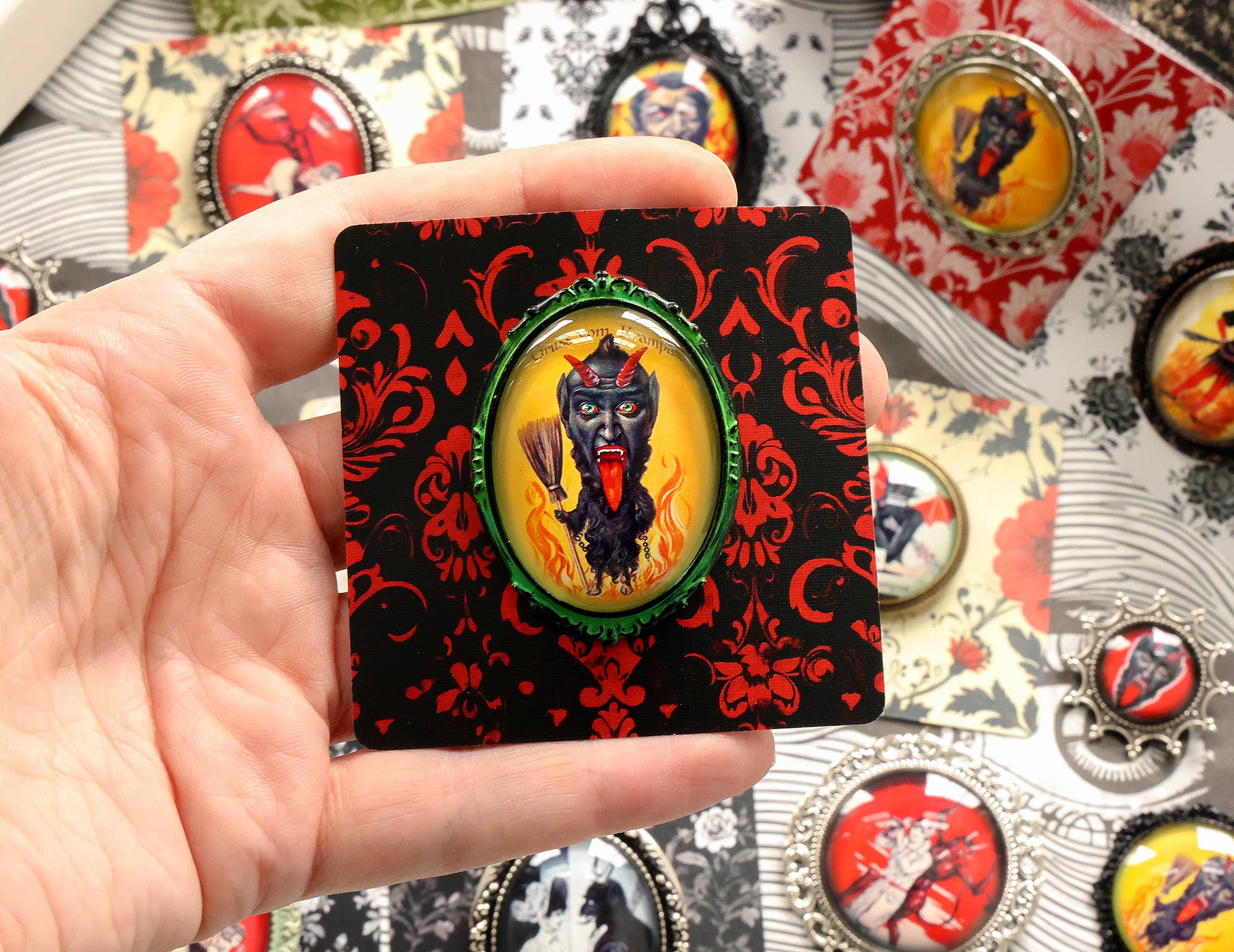 Asunder Bazaar - Wholesale Brooch - 20pc Krampus Brooches on Cards19