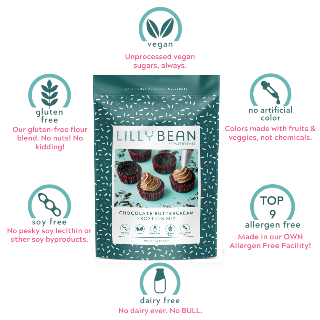 LillyBean Baking - Vente Mélanges pour gâteau - Mélange de glaçage au chocolat et au beurre (Vegan & Sans gluten)3
