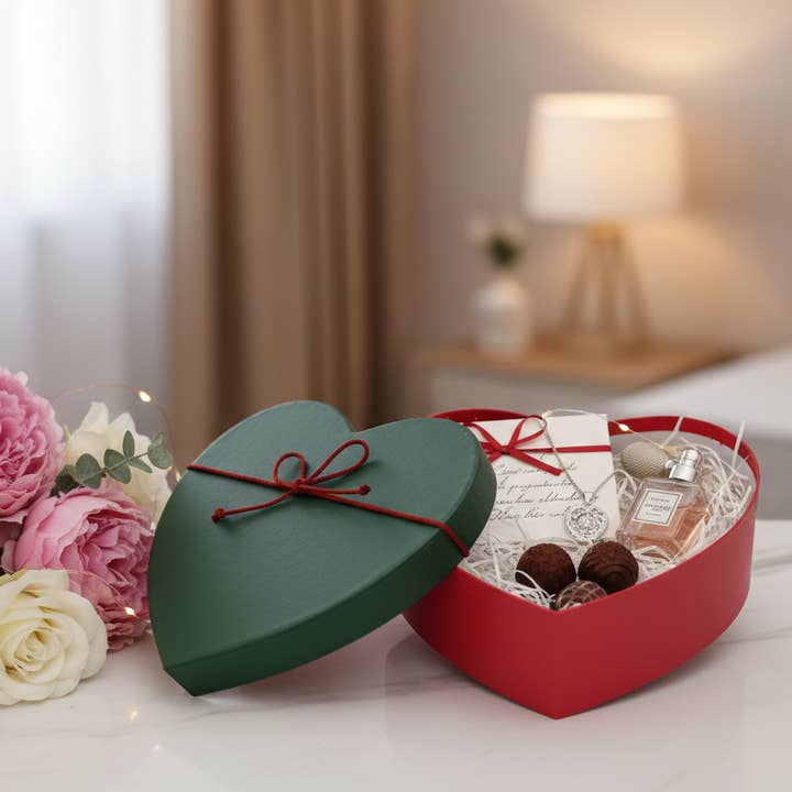 Emartbuy - Vendita all'ingrosso Confezioni regalo - Scatola regalo a forma di cuore di lusso rossa/verde - Singola (Taglie disponibili)5