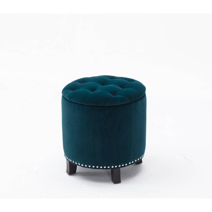 Denver Round Fabric Storage Ottoman Green for wholesale by IH Casa Decor