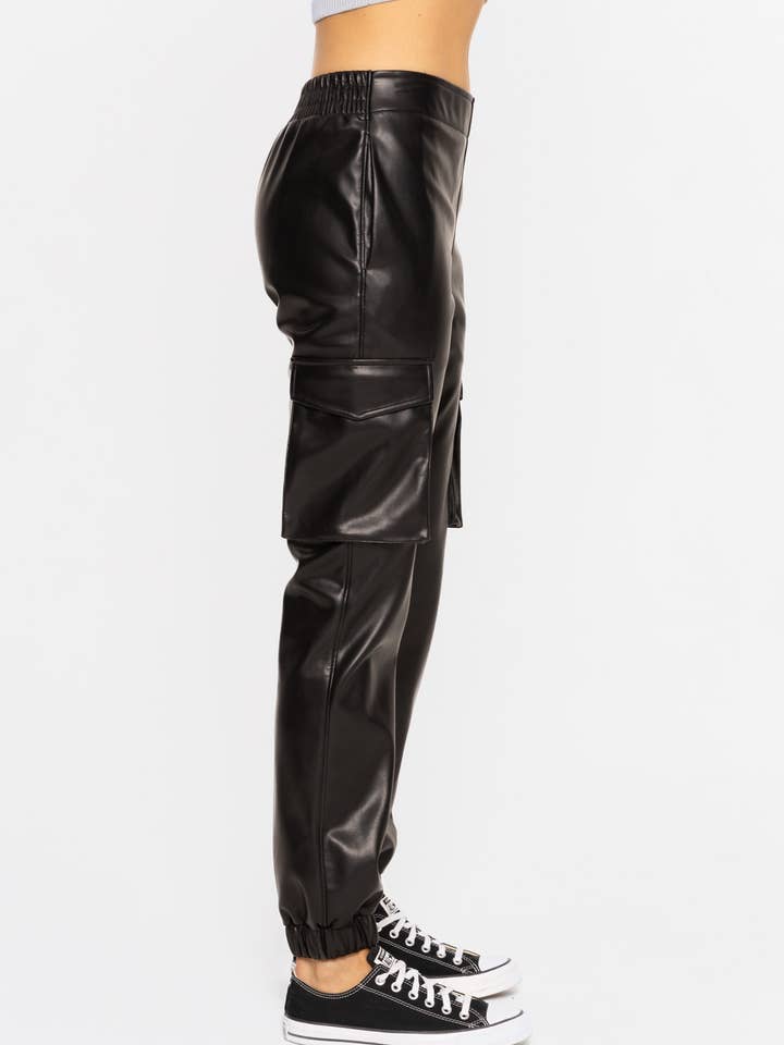 Black Vegan Leather Joggers for wholesale on Faire1