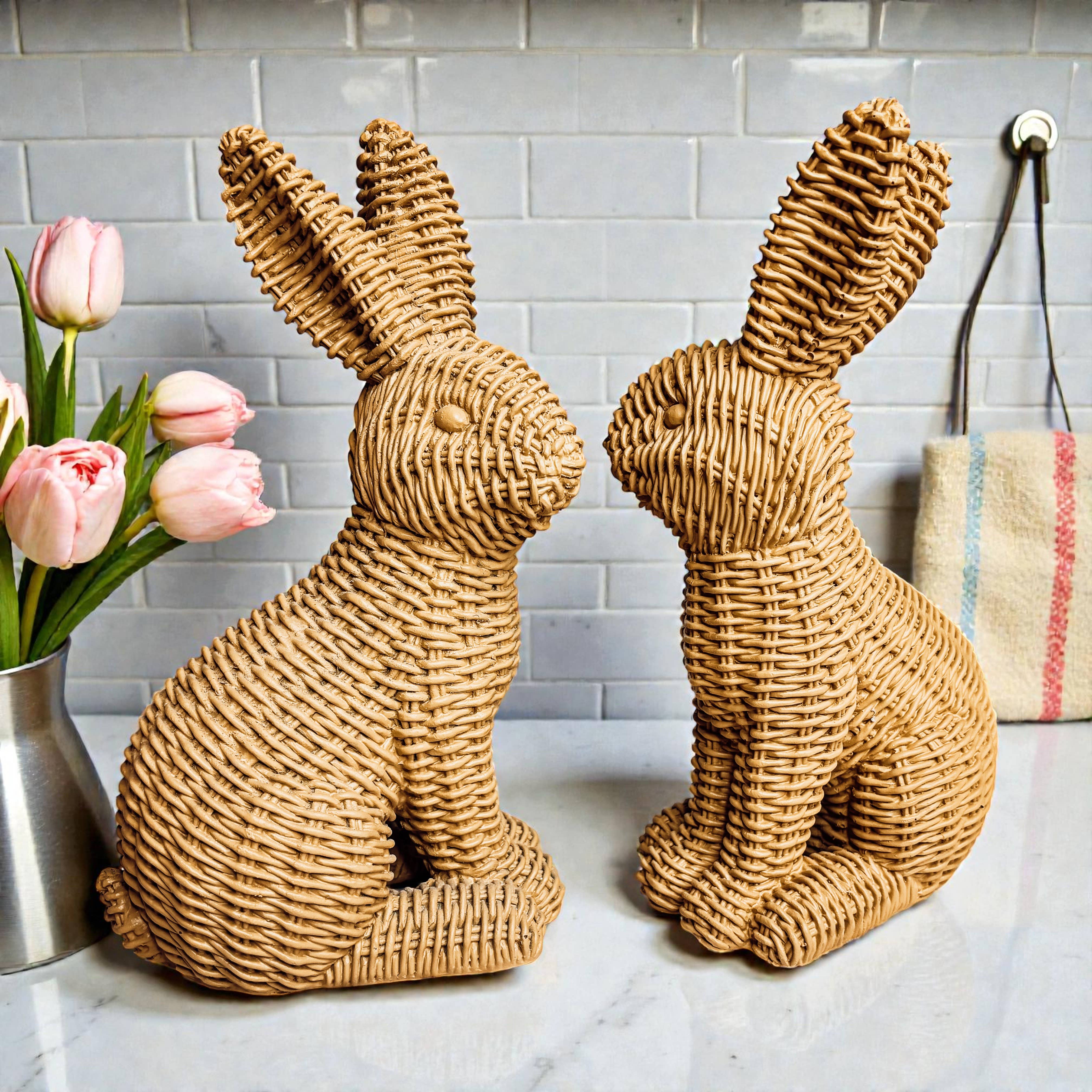 Gia Roma - Wholesale Sculpture - Easter Farmhouse Home Decor, Resin Bunny Figurine Rattan 6