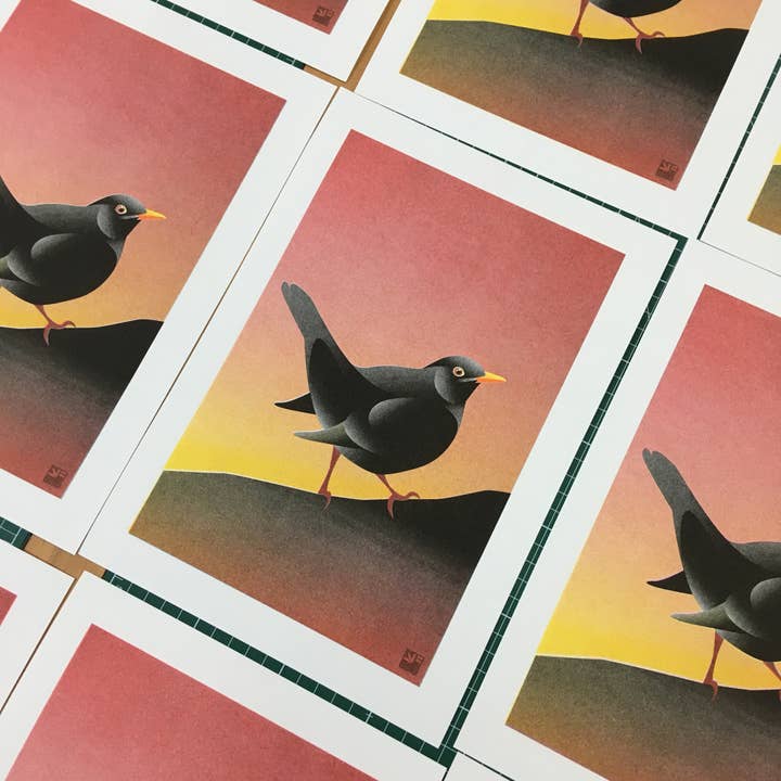 VrijFormaat - Wholesale Art Print - riso print - Blackbird - Bird art print - A42