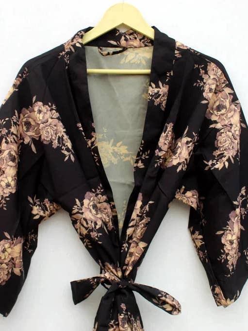 GYPSY STUDIO - Venta al por mayor Kimono - Mujer - Kimono de sari indio de crepé boho folk estilo diosa hippy para calle1