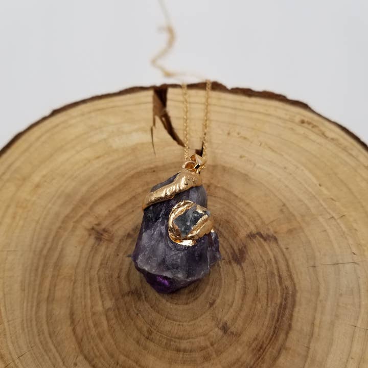 CHAKRA JEWELRY - Wholesale Pendant/Charm Necklace - Natural Crystal Gilded Gold Pendant Necklace