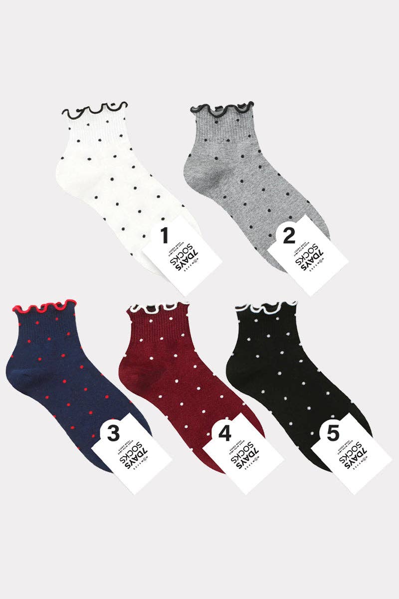 7DAYSSOCKS - Wholesale Socks - Women's - Women's Crew Frill Dot Socks7