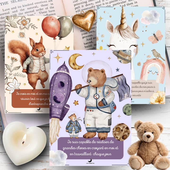 Sæt med 32 kort med positive affirmationer til børn for engroshandel hos Les Moonettes