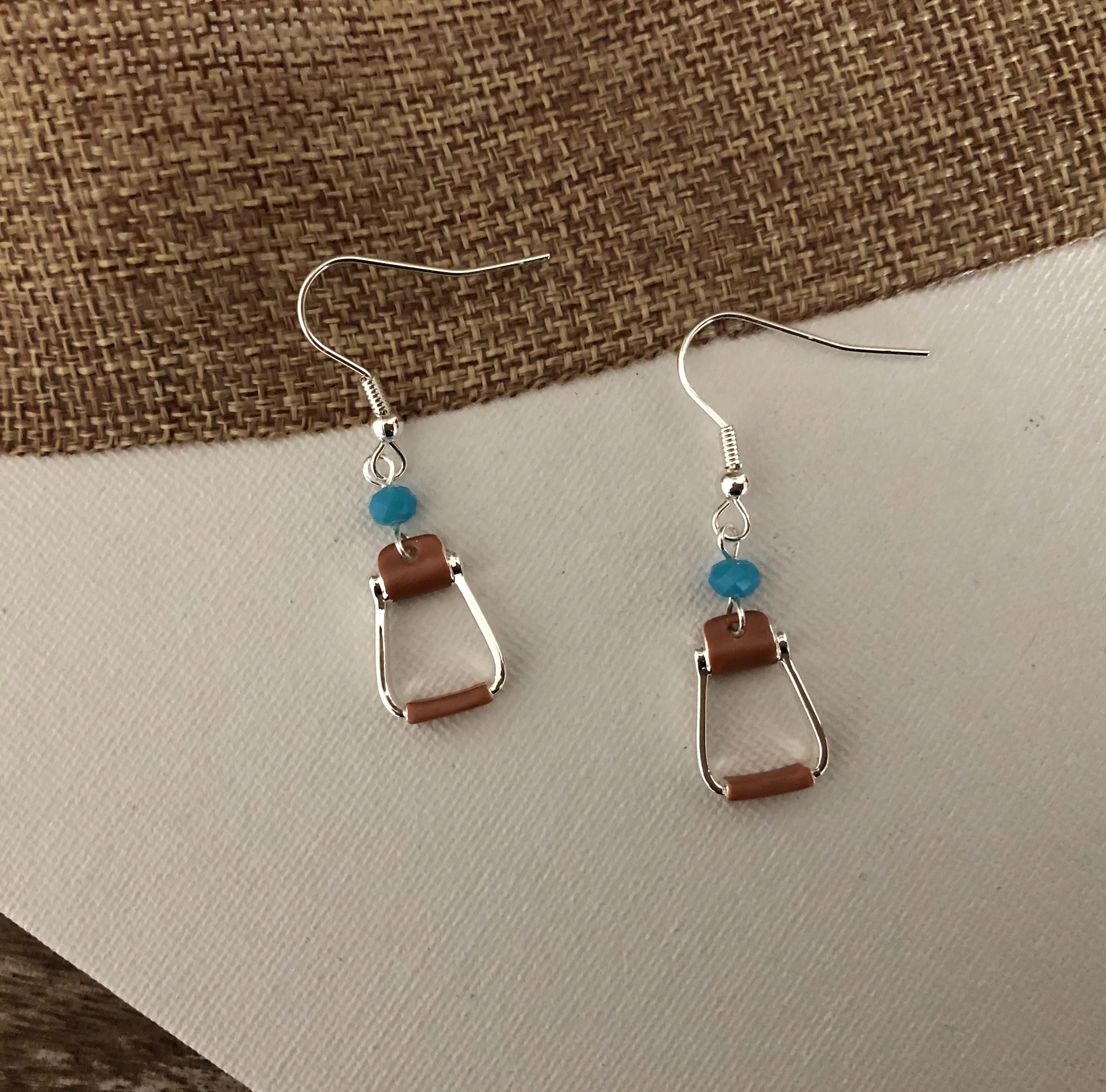Carol Young Silver - Wholesale Dangle Earrings - Saddle Stirrup Earrings on WIRE with AQUA Bead Jewelry1