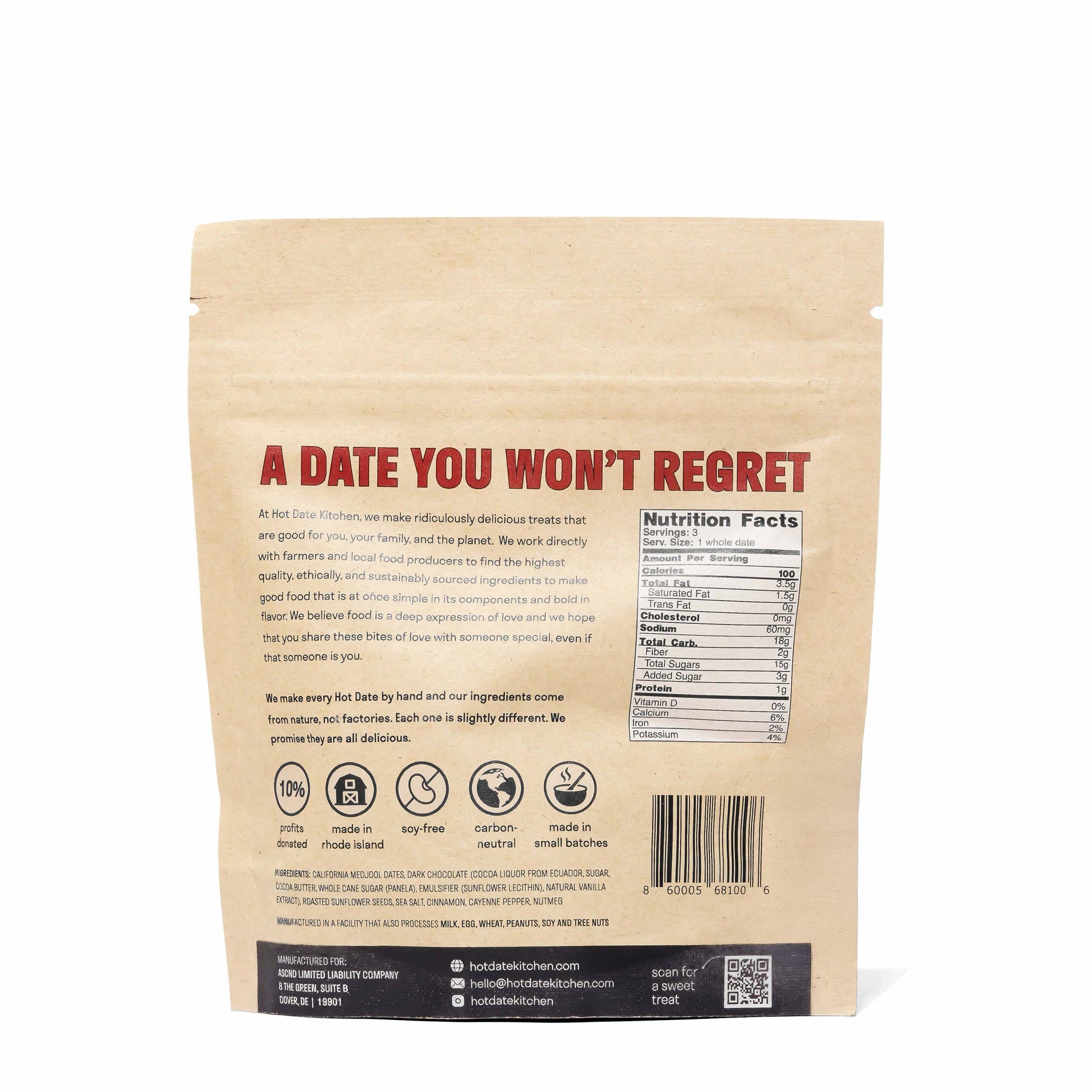 Hot Date Kitchen - Vendita all'ingrosso Dolci ricoperti di cioccolato - Dattero Medjool della California ricoperto di cioccolato: ripieno di burro di semi di girasole speziato (3 per confezione)6