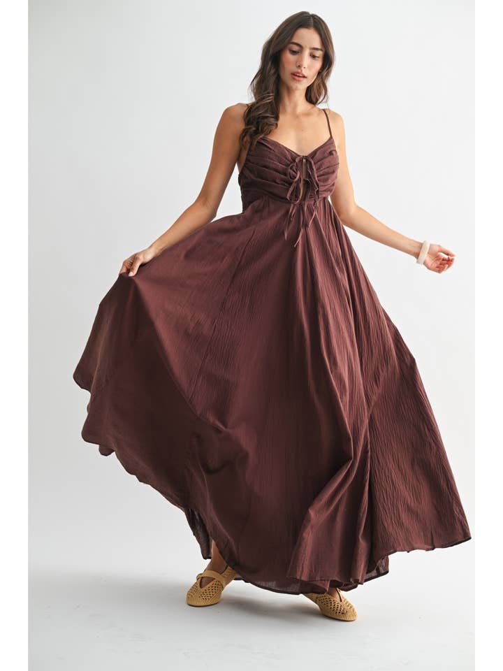 VESTIDO MAXI CON CORPIÑO FRUNCIDO Y TIRANTE AJUSTABLE para venta al por mayor de Camellia