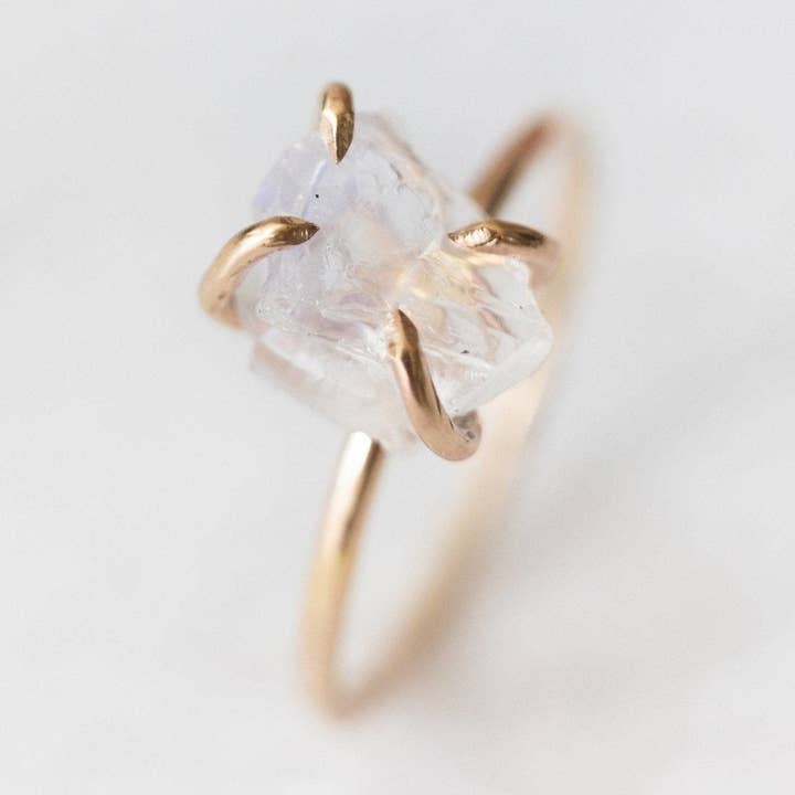 Raw rainbow moonstone gemstone ring for wholesale by luxe.zen