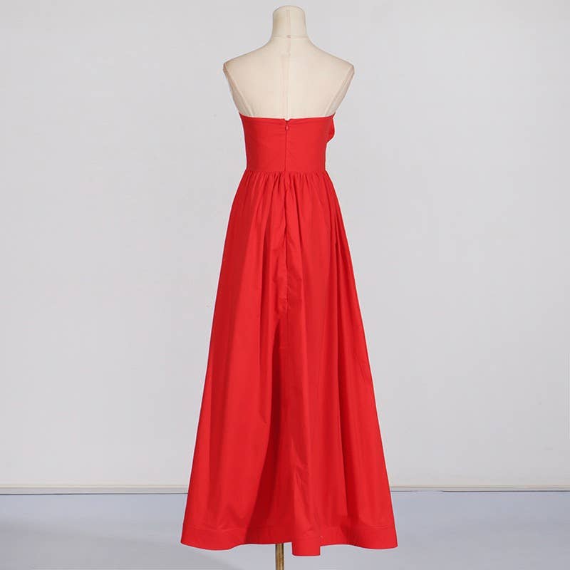 Red DR0185Y Floral Stitch High-Waist Tube Top Dress for wholesale on Faire5