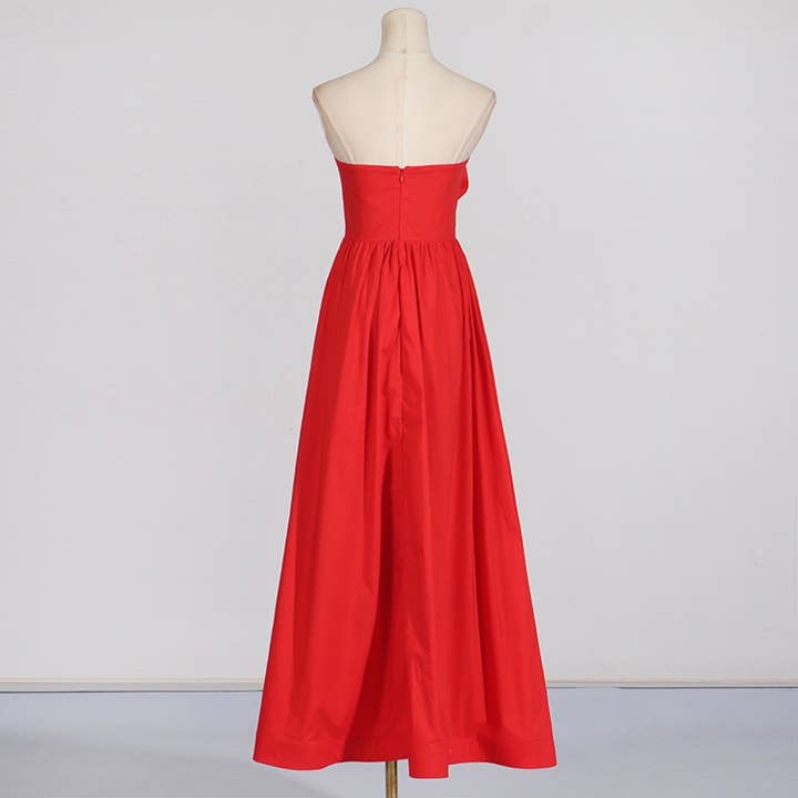 Red DR0185Y Floral Stitch High-Waist Tube Top Dress for wholesale on Faire5