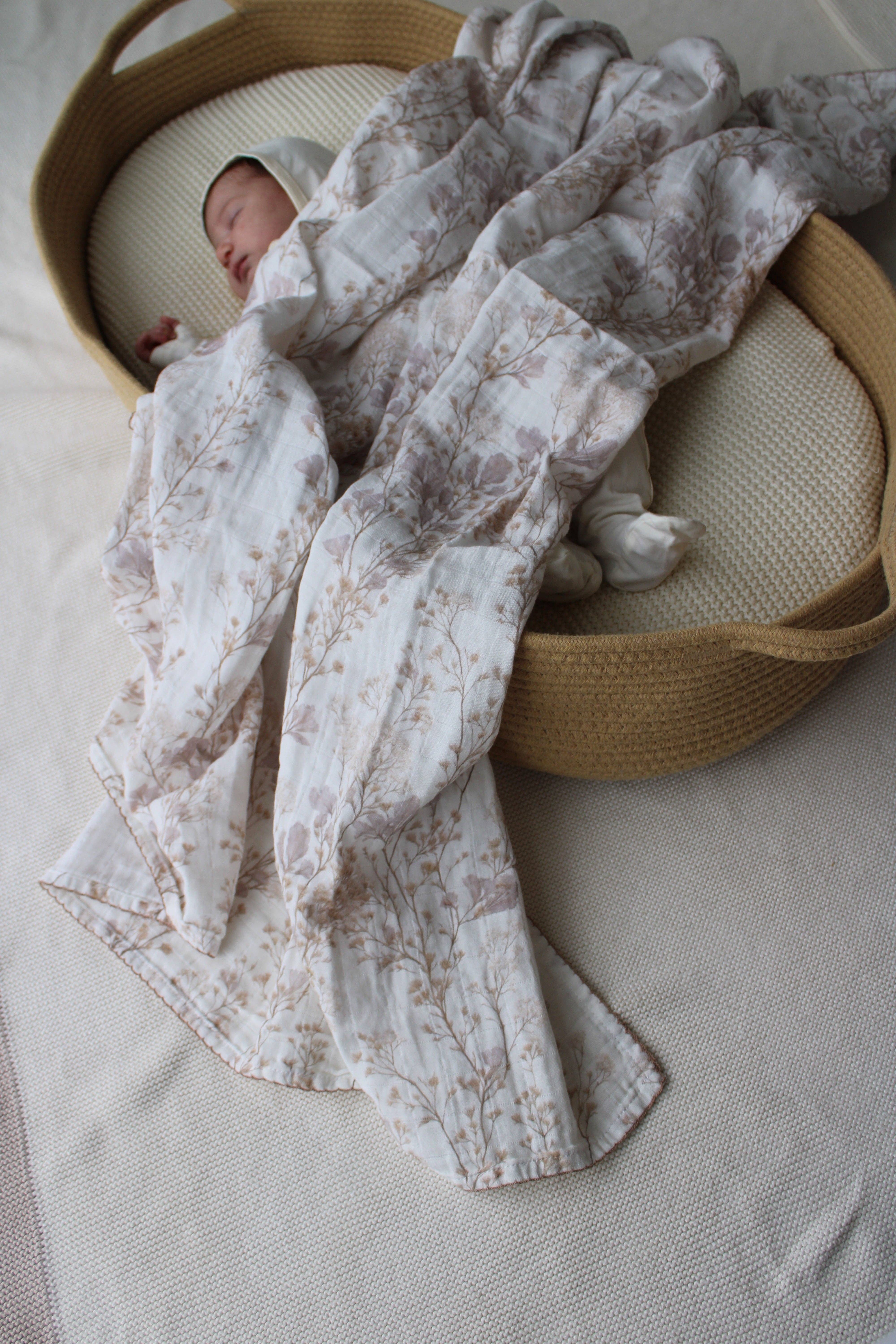 Little Threads - Wholesale Bedding Blanket - Kids & Baby - Delicate Neutral Branches Muslin Blanket1