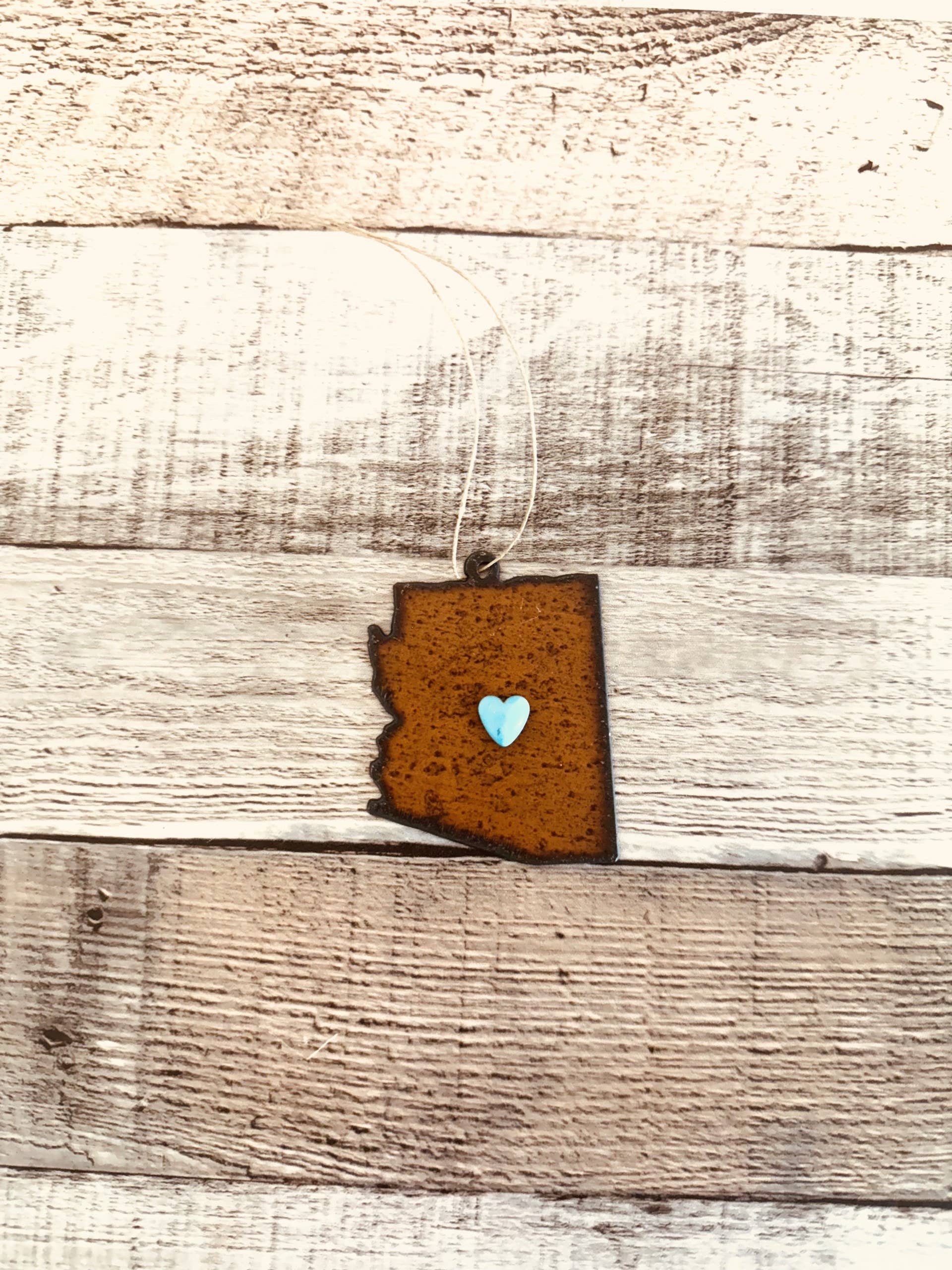 Universal Ironworks USA - Wholesale Ornament - Arizona State shape Ornament with Faux Turquoise Heart