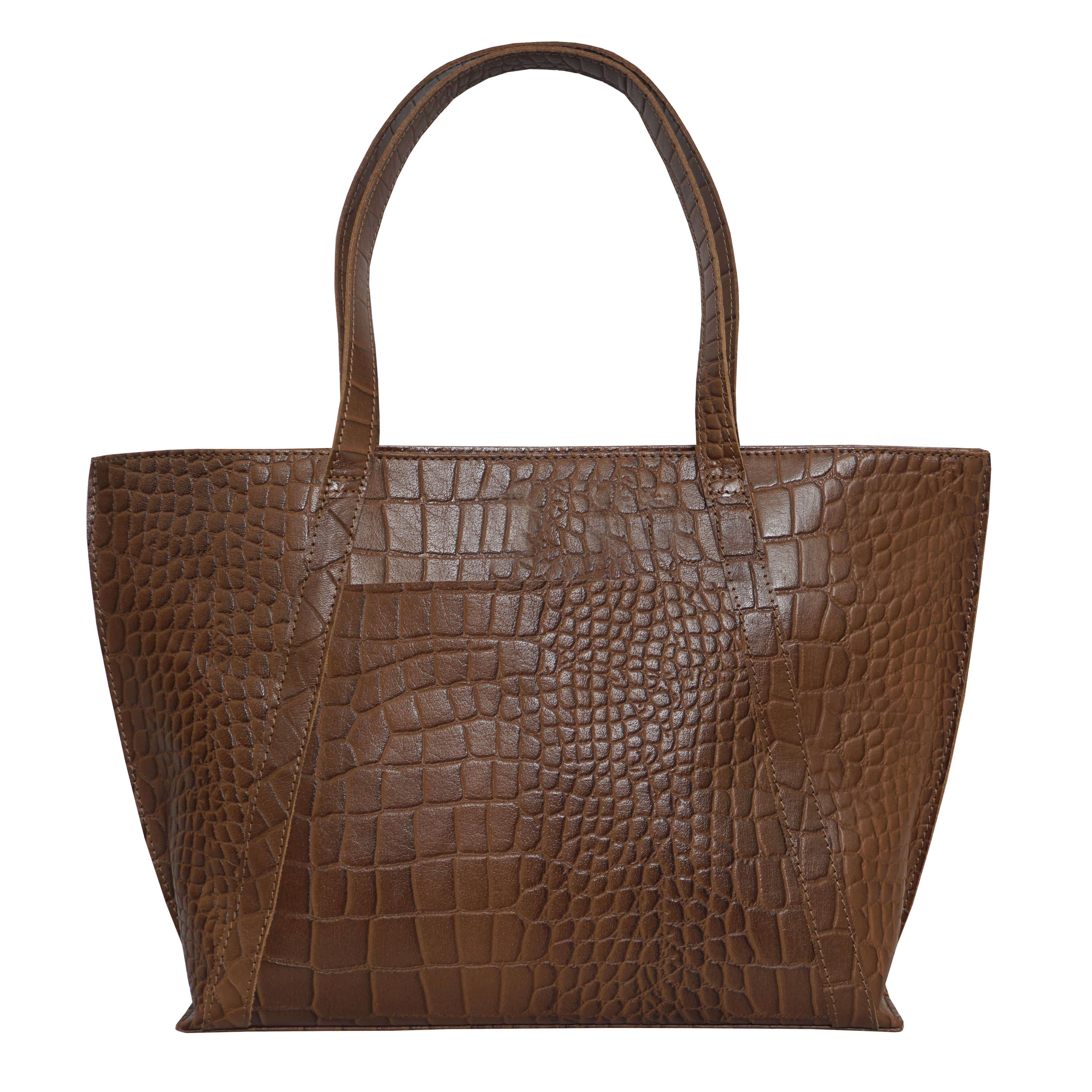 Assots London - Wholesale Tote Bag - Women's - 'AGNES' Tan Vintage Croc Real Leather Designer Tote Bag6