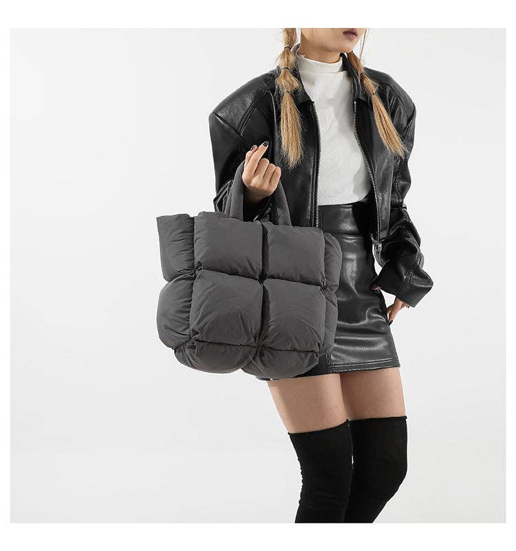 Dipped Shop - Wholesale Tote Bag - Women's - Simple Puffer Tote Bag Solid Color Soft Handbag DP809127