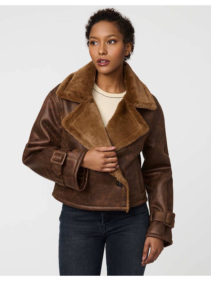 Espresso Marlowe Suede and Faux Fur Jacket for wholesale on Faire1