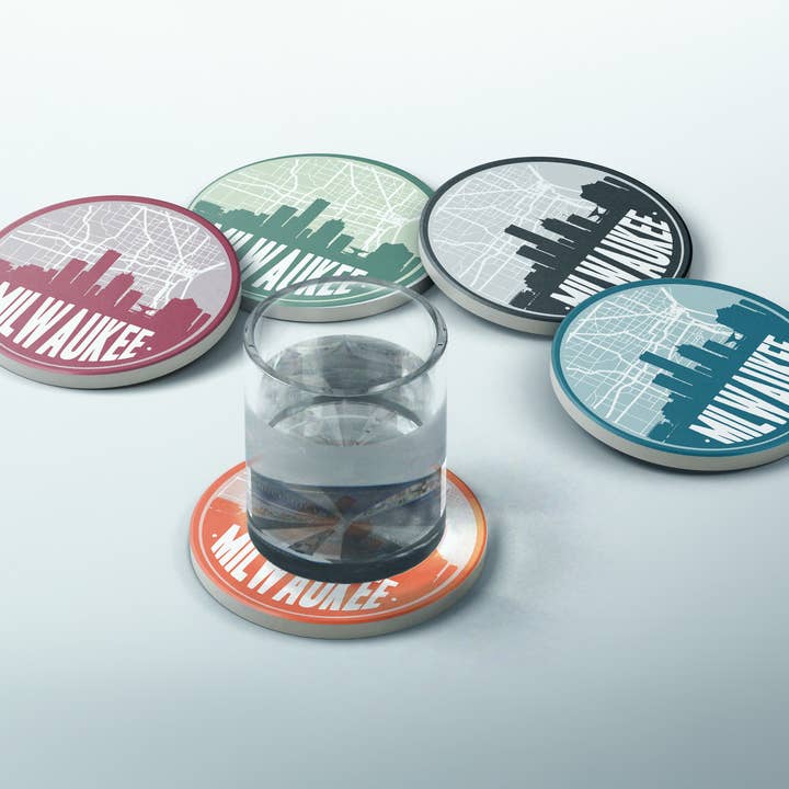 Ensemble de 4 sous-verres Milwaukee Wisconsin | Plusieurs couleurs pour la vente par Paperfinch Design