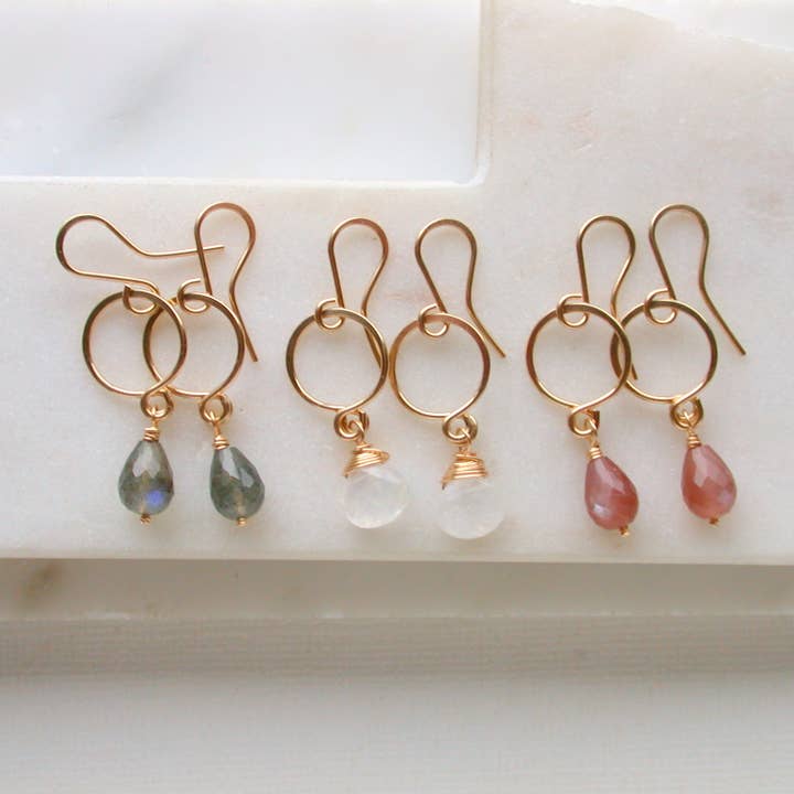 Petite Gemstone Drop Earrings. Choose Metal and Gemstone. for wholesale by Linda Trent Jewelry