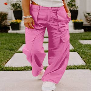 Women Fashion Pink Cargo Pants Personalised Large Pockets