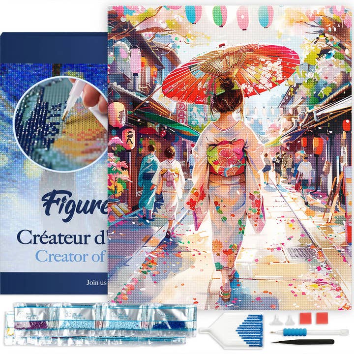 Diamond Painting - Yukata Girl on Festive Street 40x50cm Framed canvas for wholesale by Figured'Art (UK)