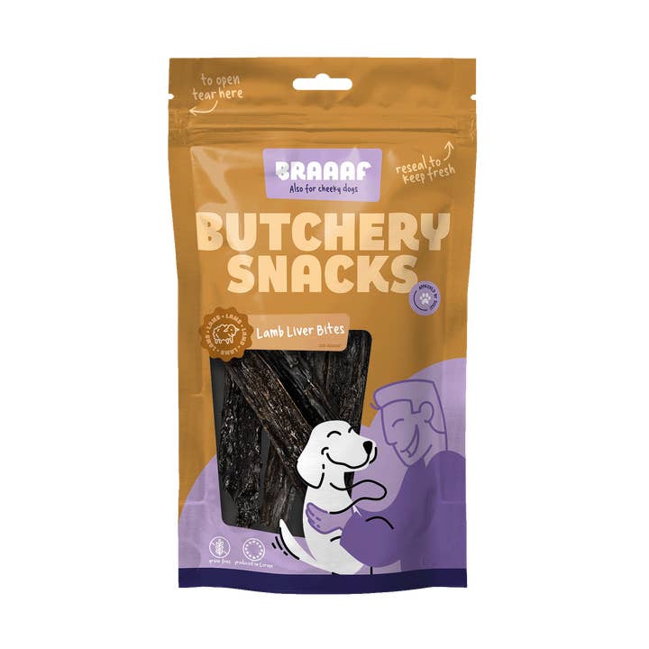 Braaaf Butchery Snacks Lamb Liver Bites 120 g for wholesale by Hofman Animal Care