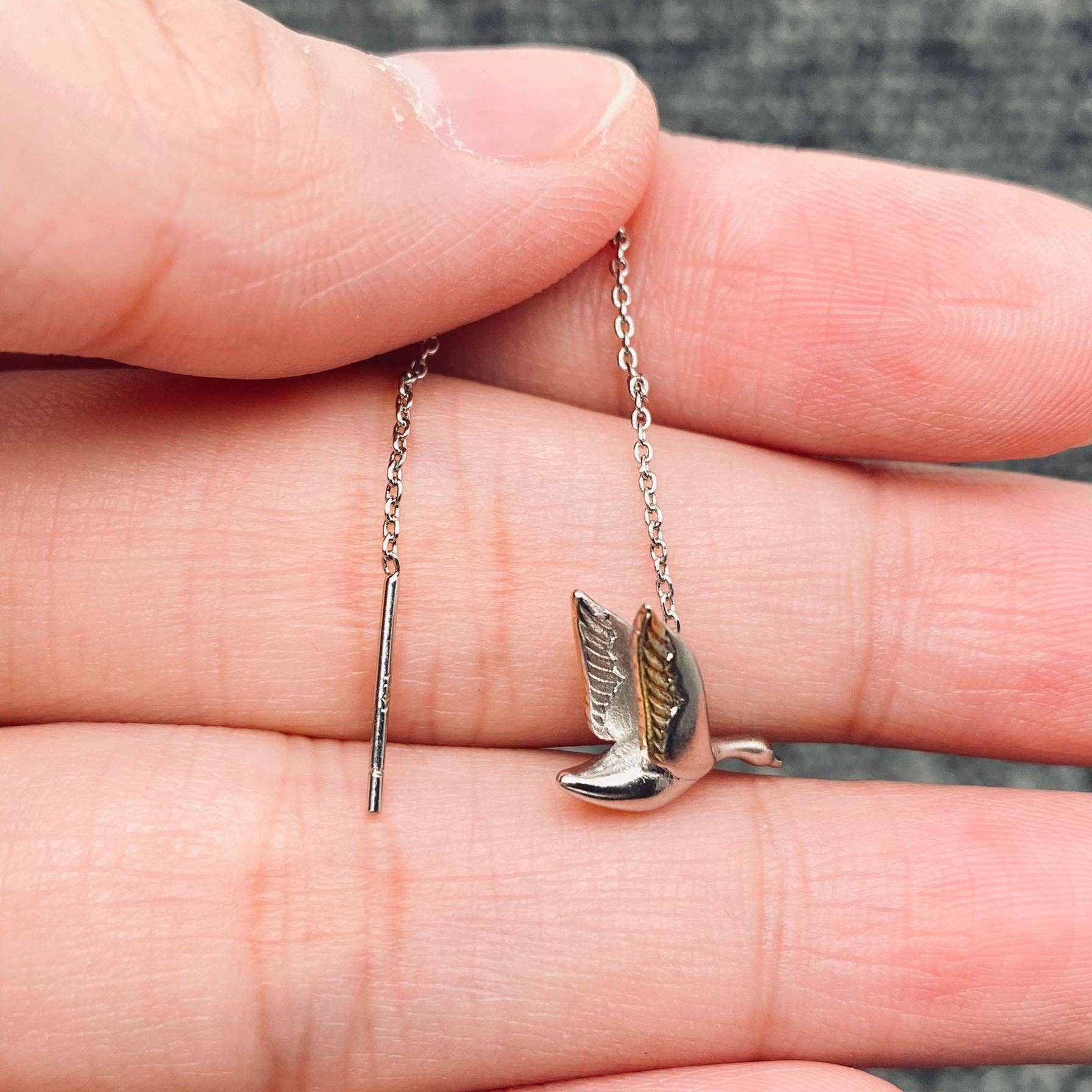 Mio Queena - Wholesale Dangle Earrings - Silver Plated Flying Wild Goose Creative Bird Dangle Earrings2