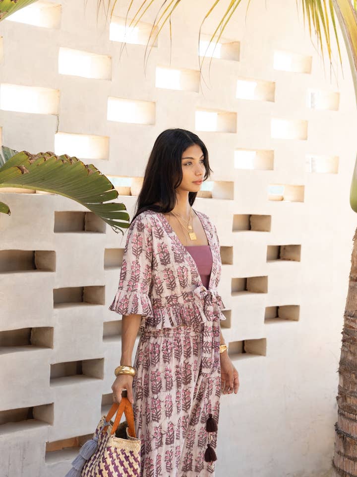 Block Printed Top and Skirt Set (Adya: Mauve) for wholesale by The Fox and The Mermaid