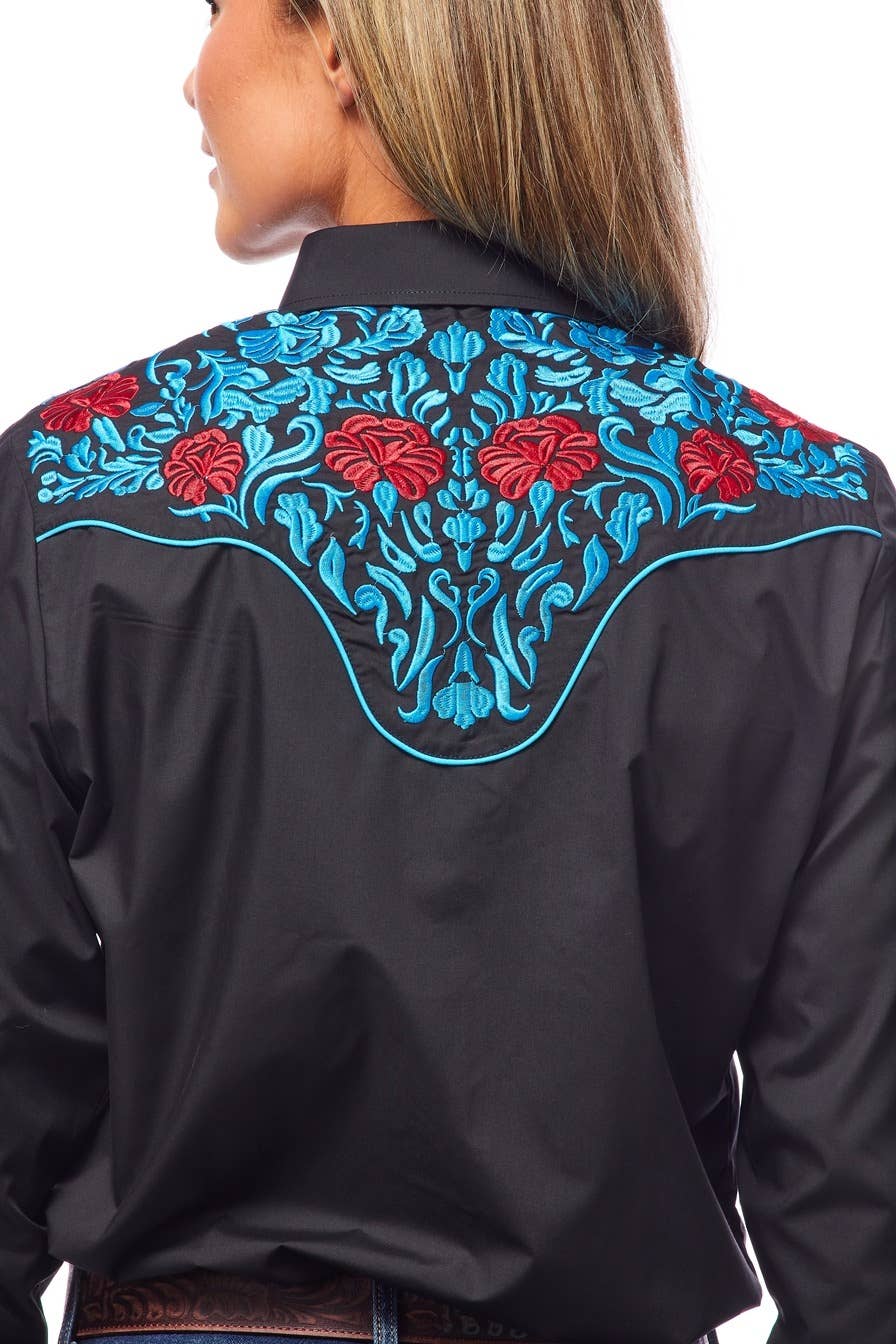 Rodeo Clothing - Vente Chemise à col boutonné – femme - Robe brodée à manches longues d'inspiration western pour femmes55