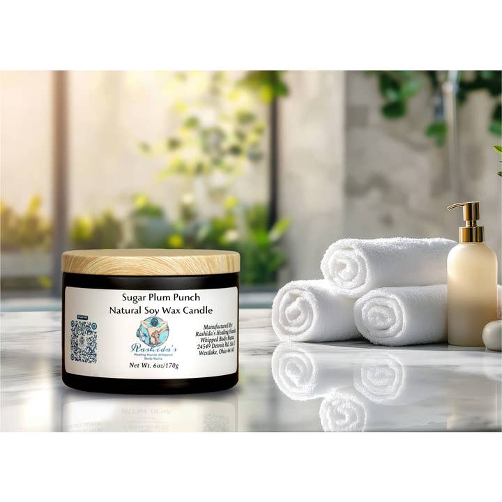 Sugar Plum Punch 6oz Tin Soy Candle for wholesale by Rashida’s Healing Hands Whipped Body Butta