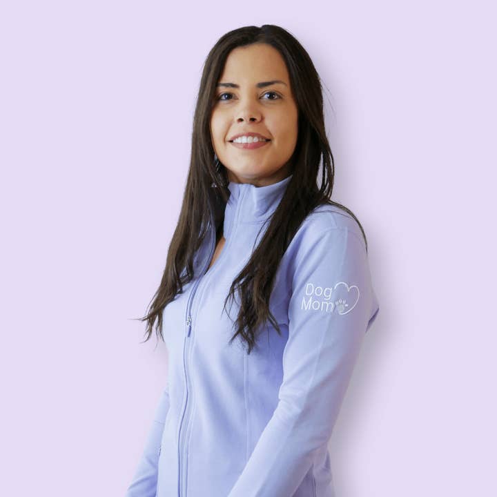 Dog Mom Essentials Full Zip Jacket - Lilac for wholesale by Zelda & Harley