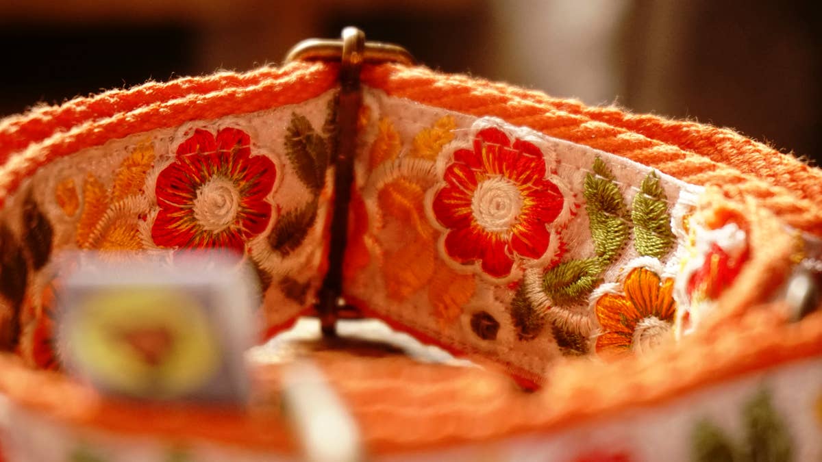 hundsfutter - Wholesale Pet Collar - Dog - Individual orange necklace with floral design.1