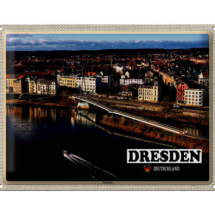Femer - Vendita all'ingrosso Cartelli - Targa in latta Dresden Germany Pieschen 40 x 30 cm