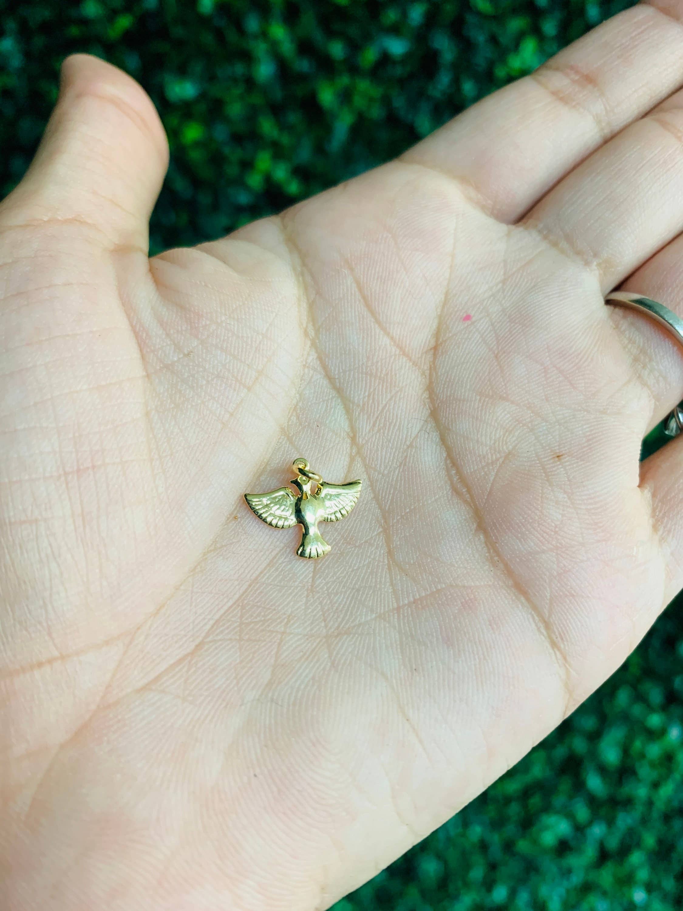 The Bead Bazaar - Wholesale Individual Charm/Pendant - 18K Gold Filled Holy Spirit Charm, Religious Charms, Dove Bird Pendant, Christian Pendants, Holy Spirit Pendant, Bracelet Charm, Religious Medal1