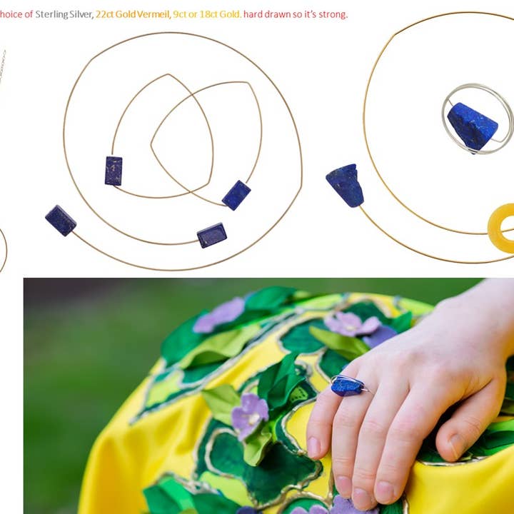 Asymmetrischer Halsdraht mit Lapislazuli für den Großhandel von Melissa McArthur - Jewellery Made in London