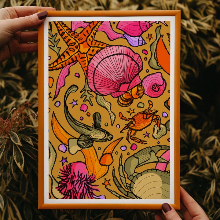 Grøn Rockpool kunsttryk, lys vægkunst for engroshandel hos Freya Niamh