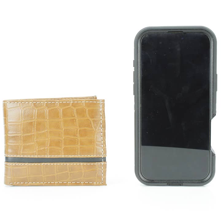 Leather Impressions Inc - Wholesale Wallet - Men's - Crocodile Embossed Vegan Wallet with Solid Band VL 9049