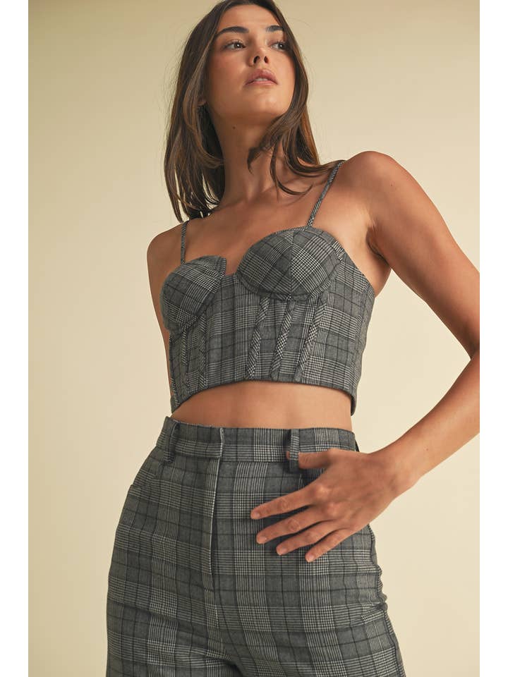 PLAID GRIGIO Top a bustino in tartan in vendita all'ingrosso su Faire