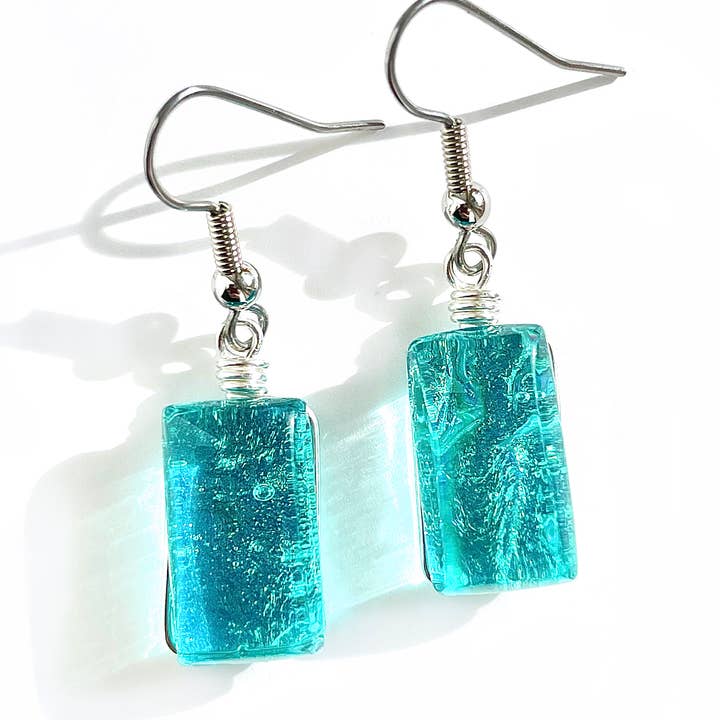 Dichroic Glass Earrings - Caribbean Blue for wholesale by Flame Work Designs - Glass Jewelry