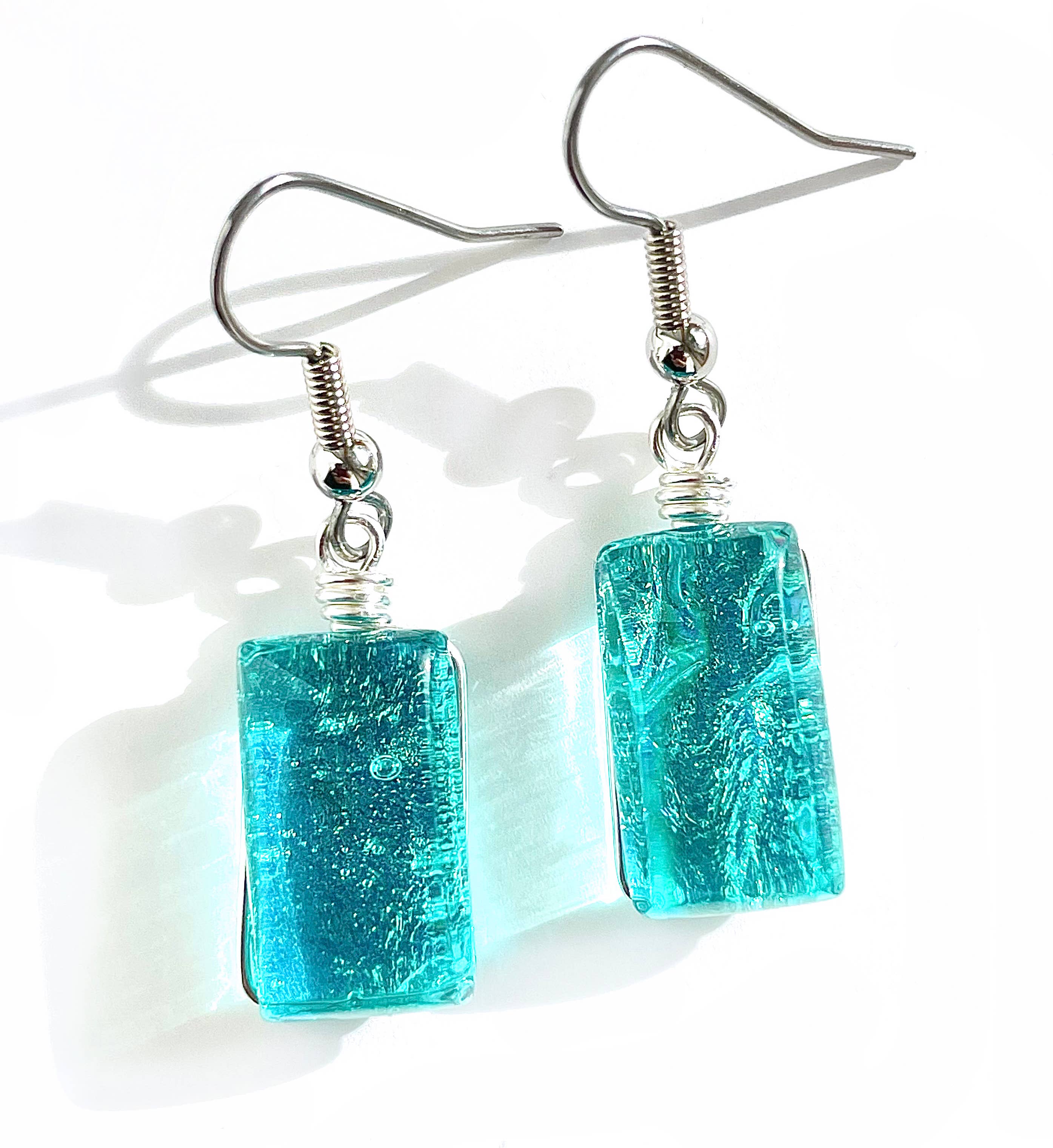 Dichroic Glass Earrings - Caribbean Blue for wholesale by Flame Work Designs - Glass Jewelry