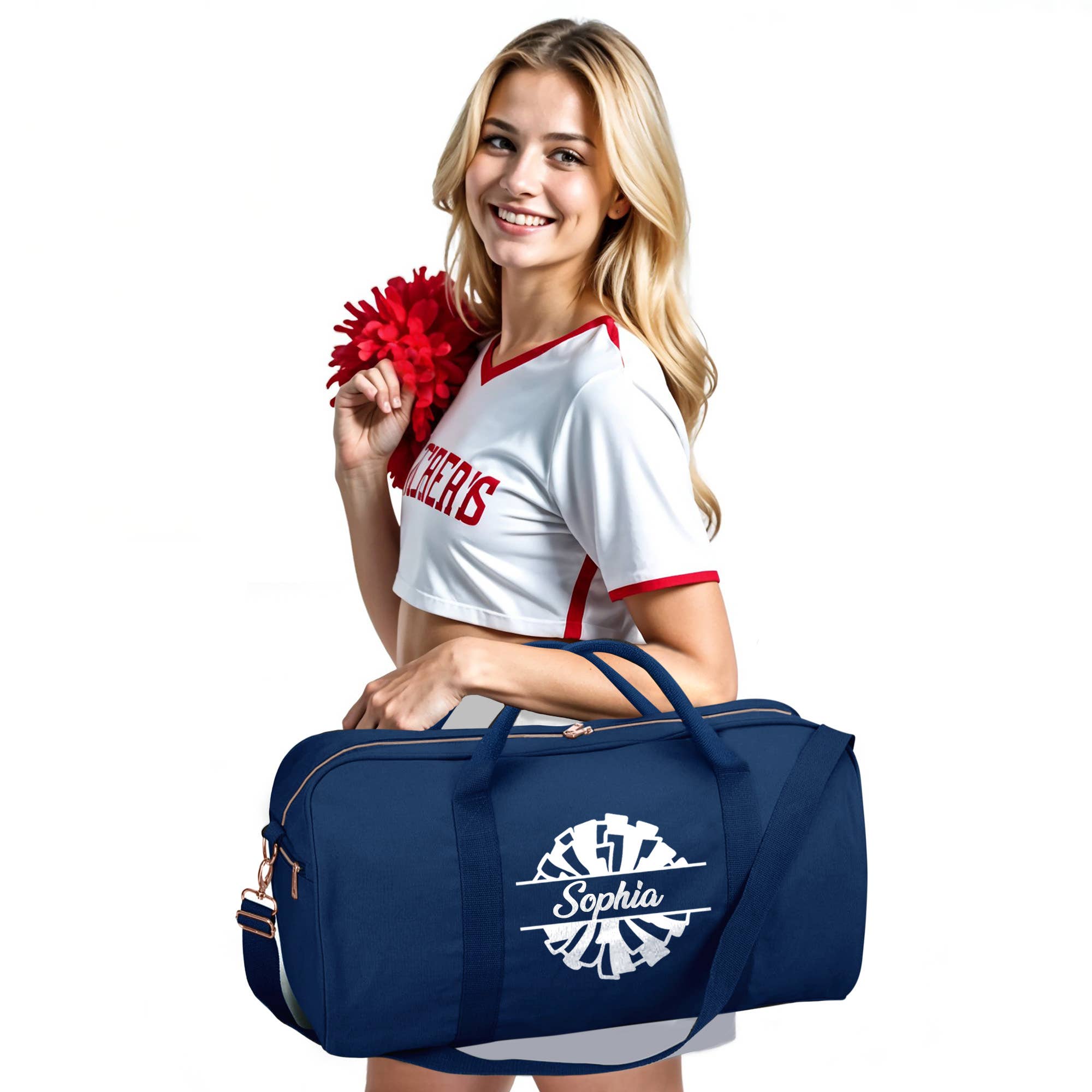 Gradzo - Wholesale Weekender Bag - Women's - Personalized Cheer Duffle Bag – Custom Travel Tote, Navy1