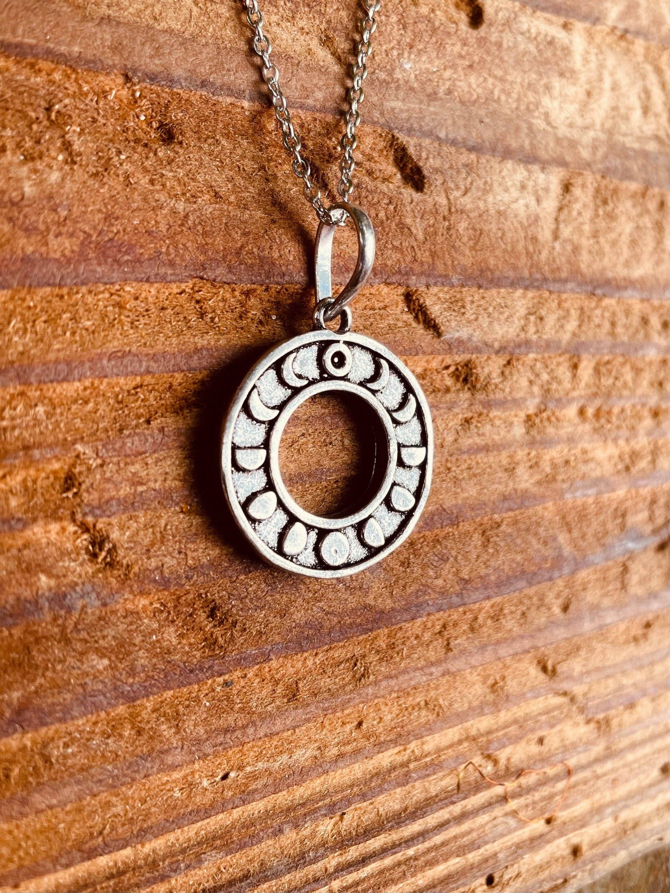 Kaali Boutique - Wholesale Pendant/Charm Necklace - Lunar Calendar Necklace / Moon Phases / Hypoallergenic / Silver / Yoga / Reiki / Boho / Hippie / Rustic / Ethnic / Crystals / Third Eye /5