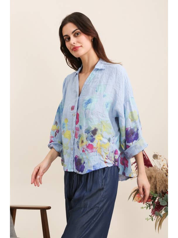 la maison des fibres naturelles – wholesale College/Baseball Jacket - Women’s – Floral print blouse 20984 100% linen26