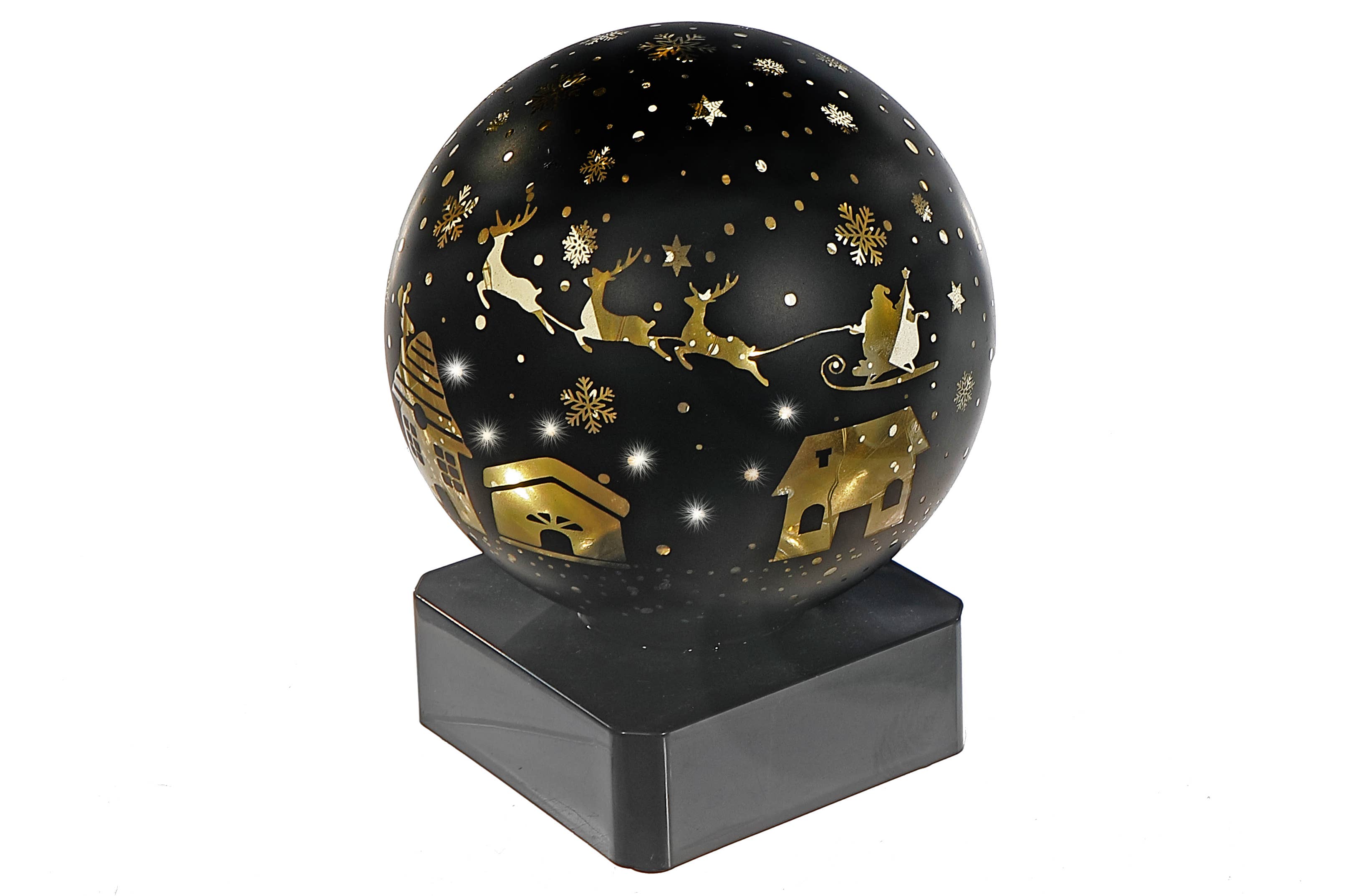 IH Casa Decor - Wholesale Christmas Decoration - LED ROUNDED GLASS STAND (SANTA ON A SLEIGH) (BLACK)0