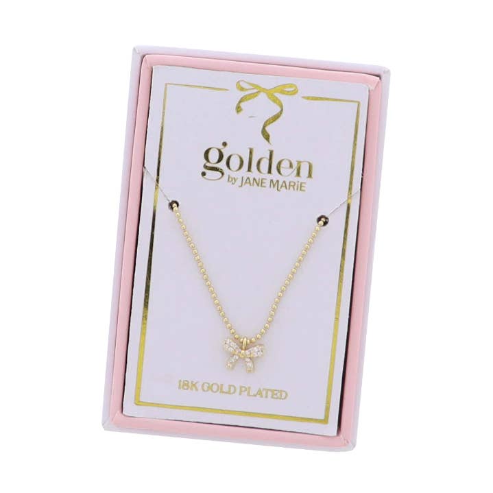 Kids 18K Gold Plated Necklace with Clear Crystal Bow for wholesale by Jane Marie