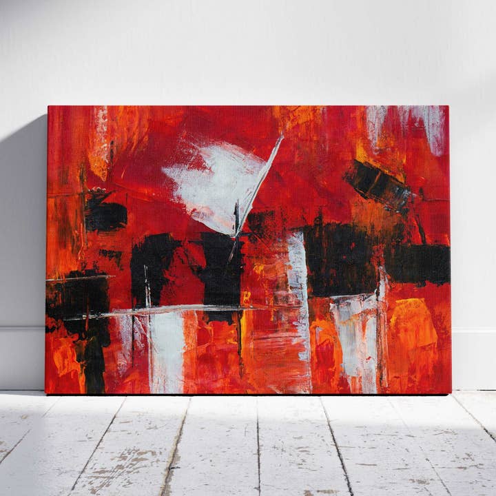 Lámina artística de pared sobre lienzo enmarcada con Brush Stoke, color rojo para venta al por mayor de House Prints