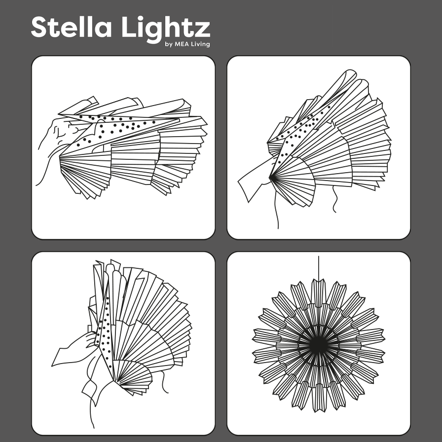 Mea-Living – wholesale Papperslykta/-lampa – Stella-Dalia, vitt papper ”gyllene prickar” 60 cm2