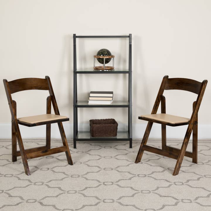 Fruitwood Wood Folding Chair w/ Vinyl Padded Seat for wholesale on Faire