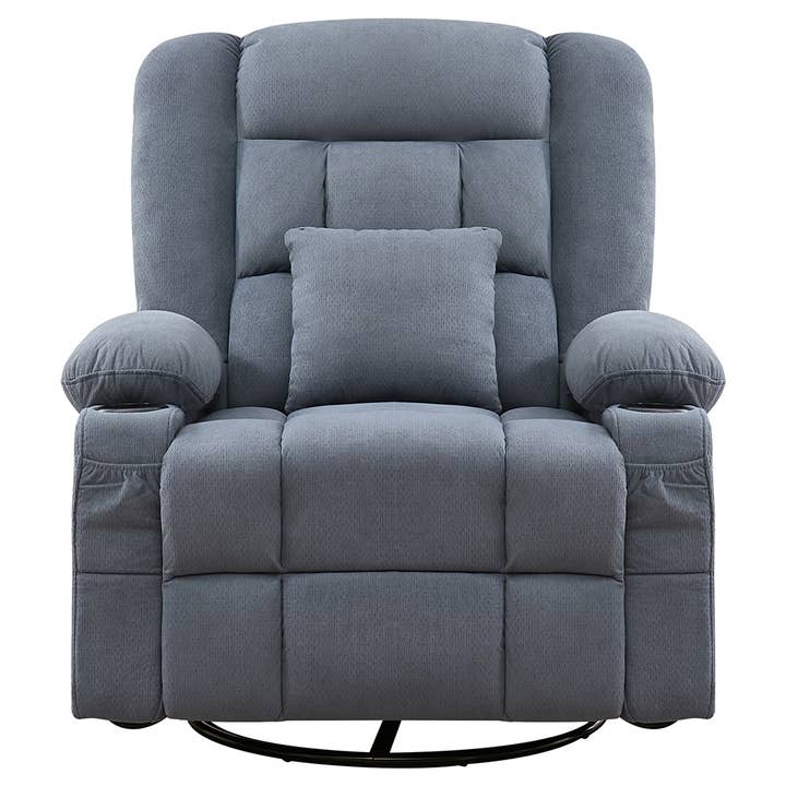 HomeRoots – wholesale Chair – 38" Blue Tufted Cotton Blend Heated Massage Manual Swivel Recliner With USB